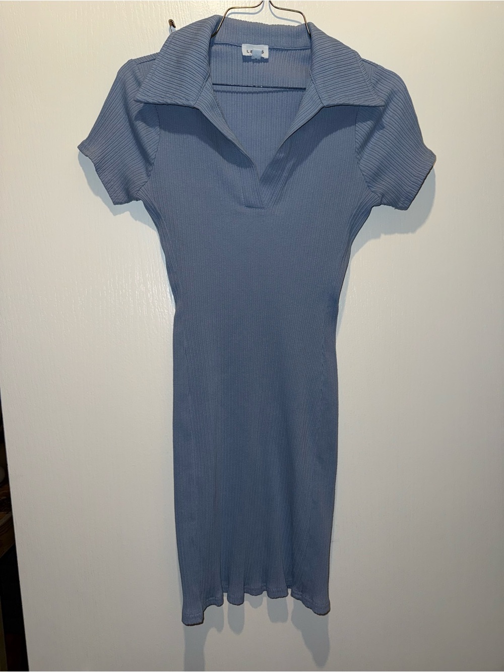 Le Lis Ribbed Polo Midi Dress in Dusty Blue - Picture 1 of 3